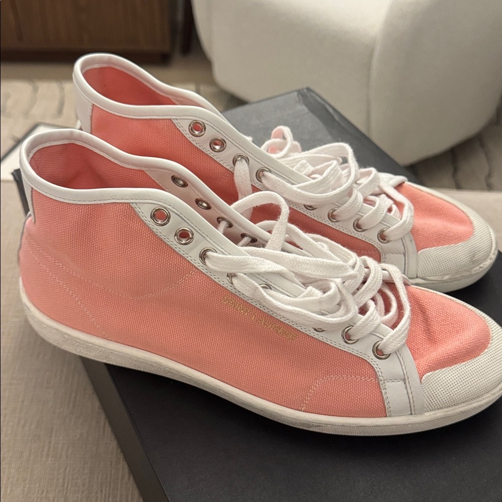 Saint Laurent Pink and White High-Top Sneakers